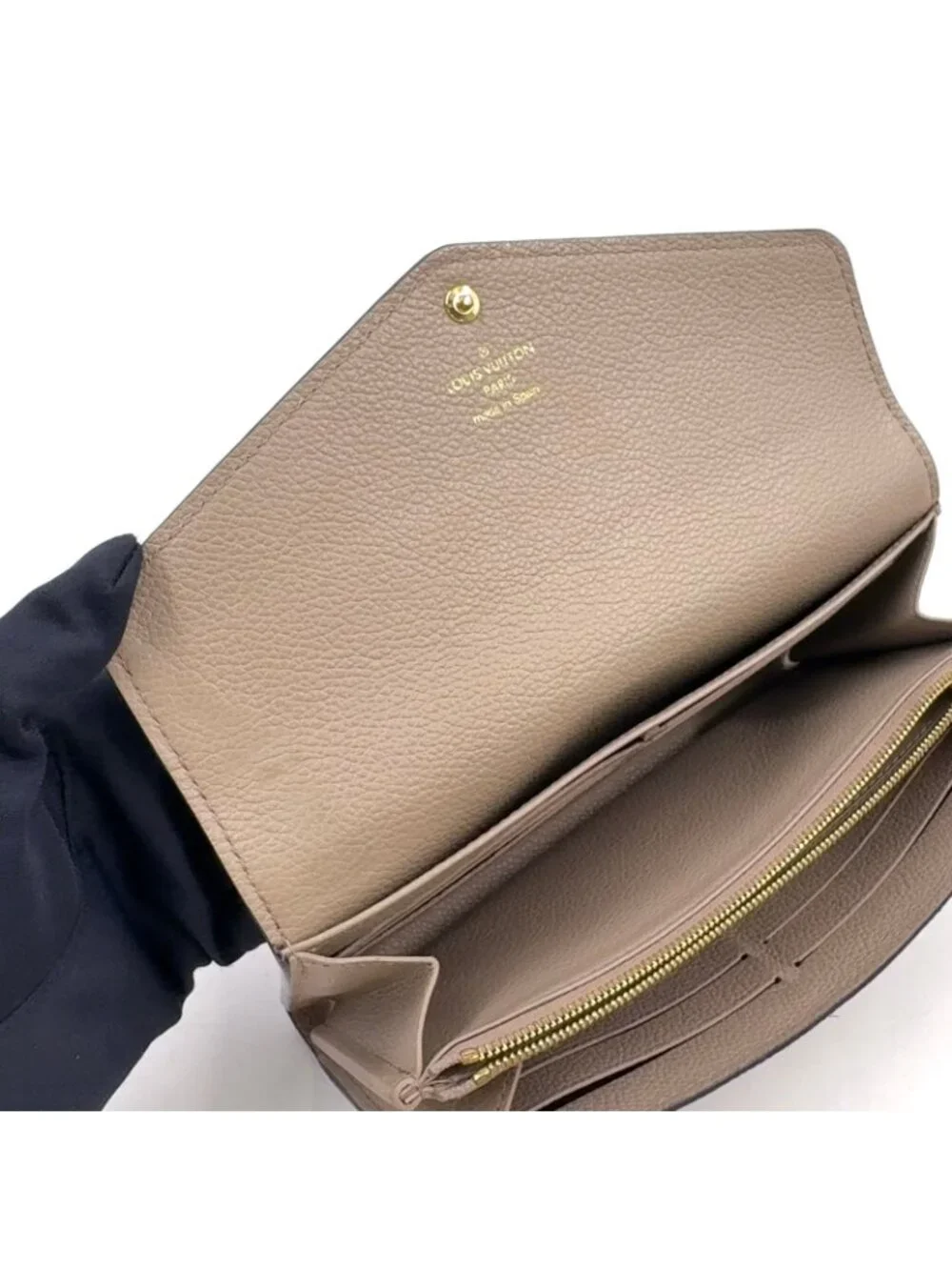 Louis Vuitton Portefeuille Sarah Monogram Empreinte Enabled Leather Gray Beige